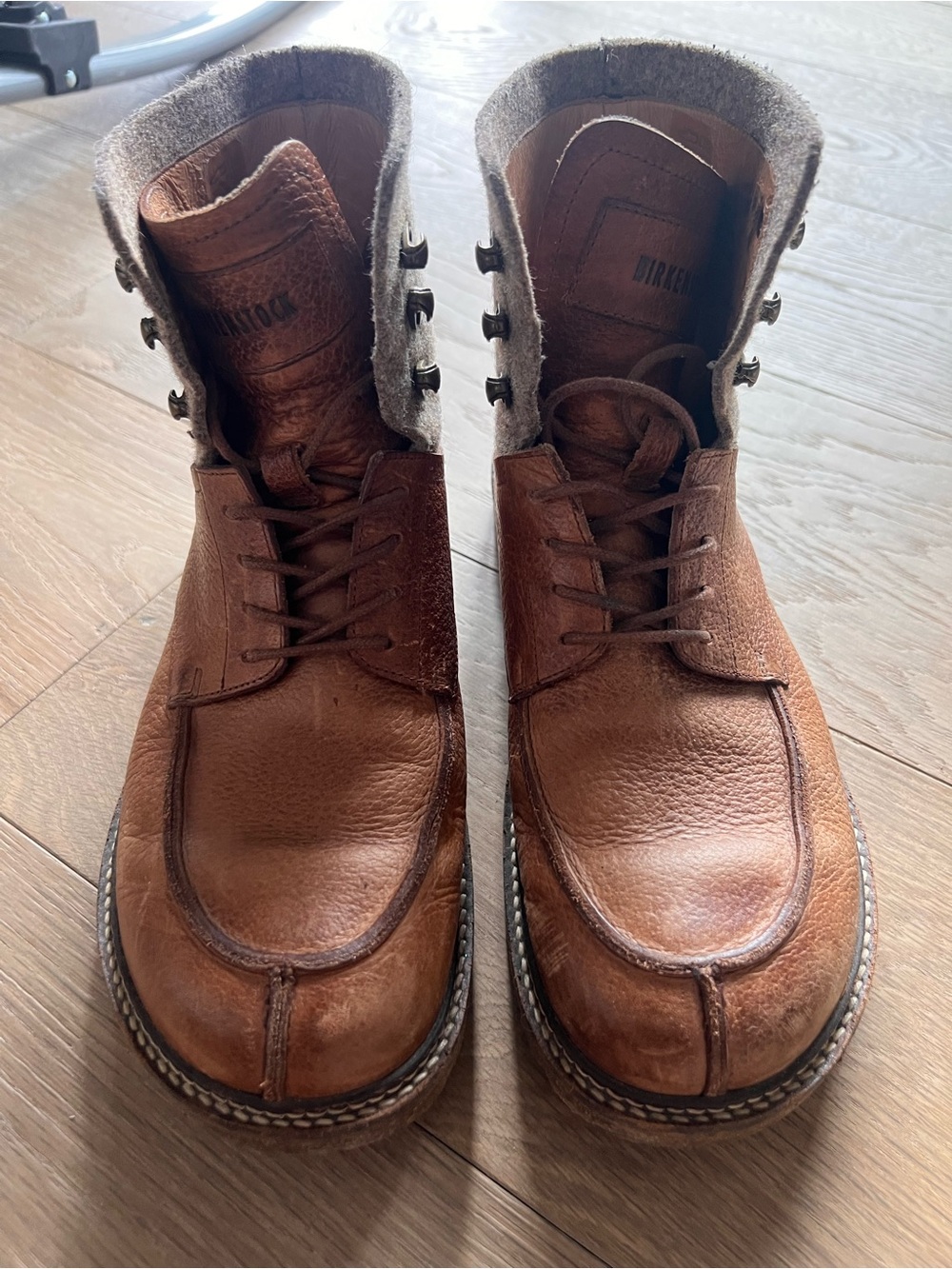 RARE Birkenstock Hiking Boots Brown Leather Wool & Felt Upper EU 42